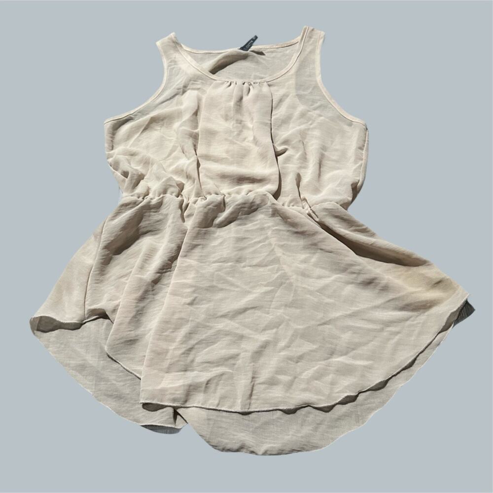 Women’s pale yellow tan blouse final touch large shirt top flowy mature